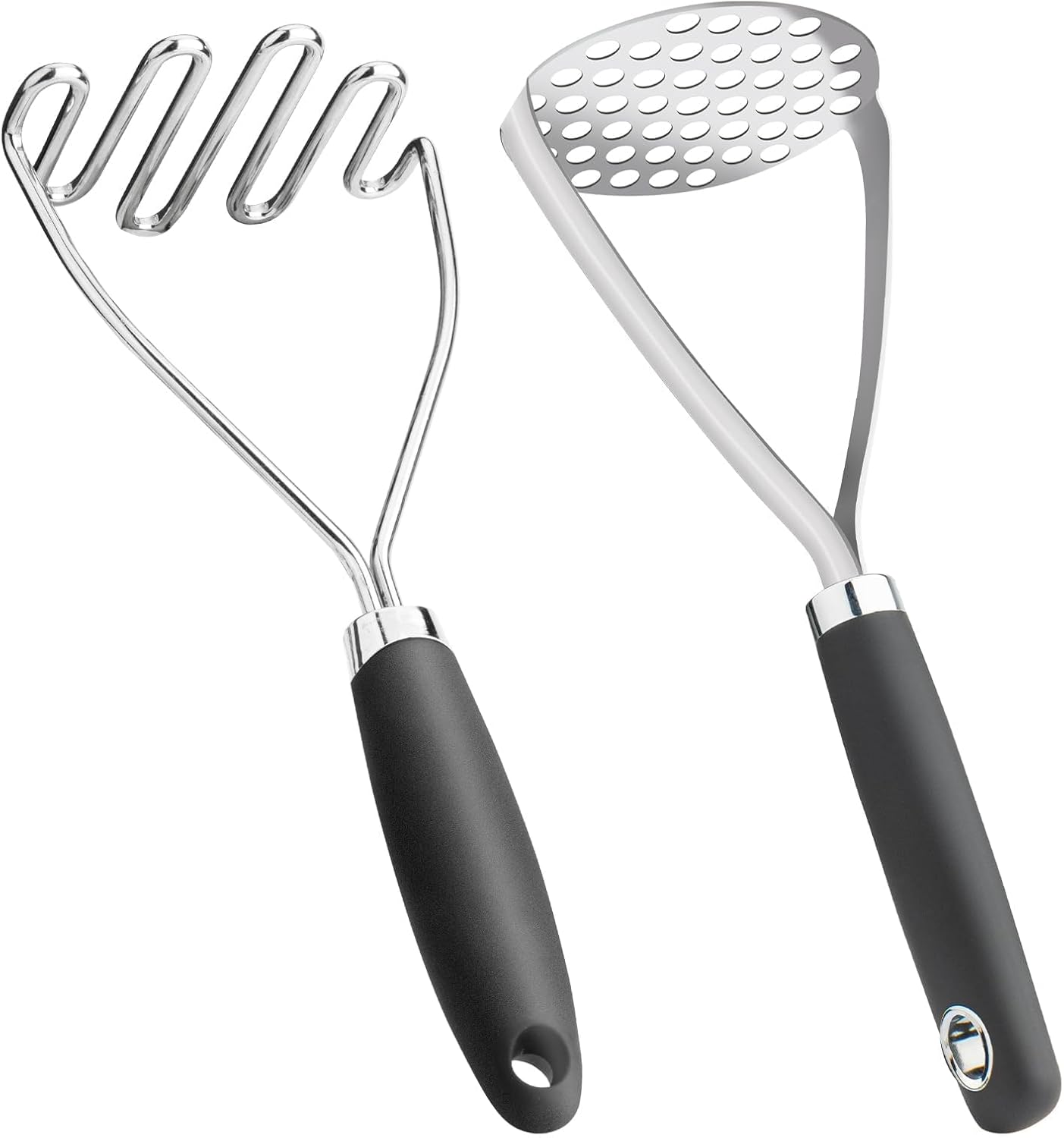 Skiennix Potato Masher Set - 2-Piece Stainless Steel Wire Masher for Perfectly Creamy Potatoes | Black