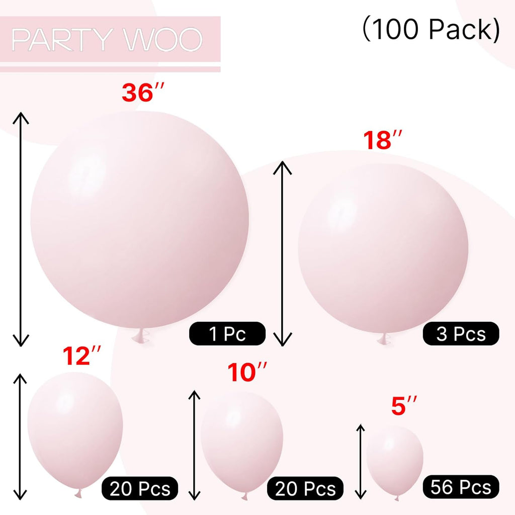 PartyWoo Pale Pink Balloon Arch Kit - 100pcs in Various Sizes for Birthday, Engagement, Baby Shower Decor