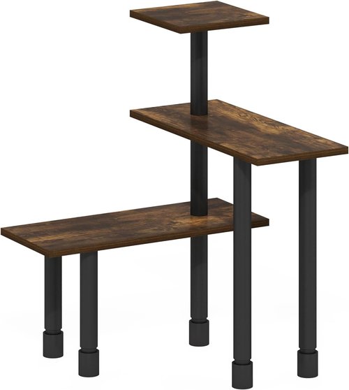 Furinno Turn-N-Tube Kitchen Countertop Organizer - 3-Tier Corner Shelf in Amber Pine for Efficient Storage