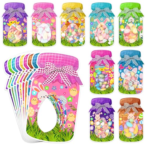 Openfly 36Pcs Easter Candy Holder Cards Mason Jar Craft Set with Bags