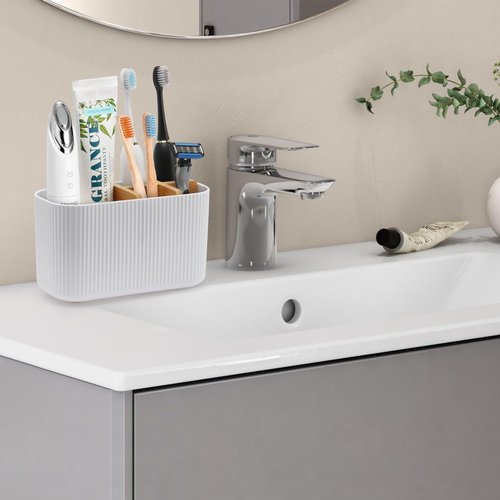 GFWARE Bamboo Toothbrush Holder - Stylish Organizer for Electric & Kids Toothbrushes | White