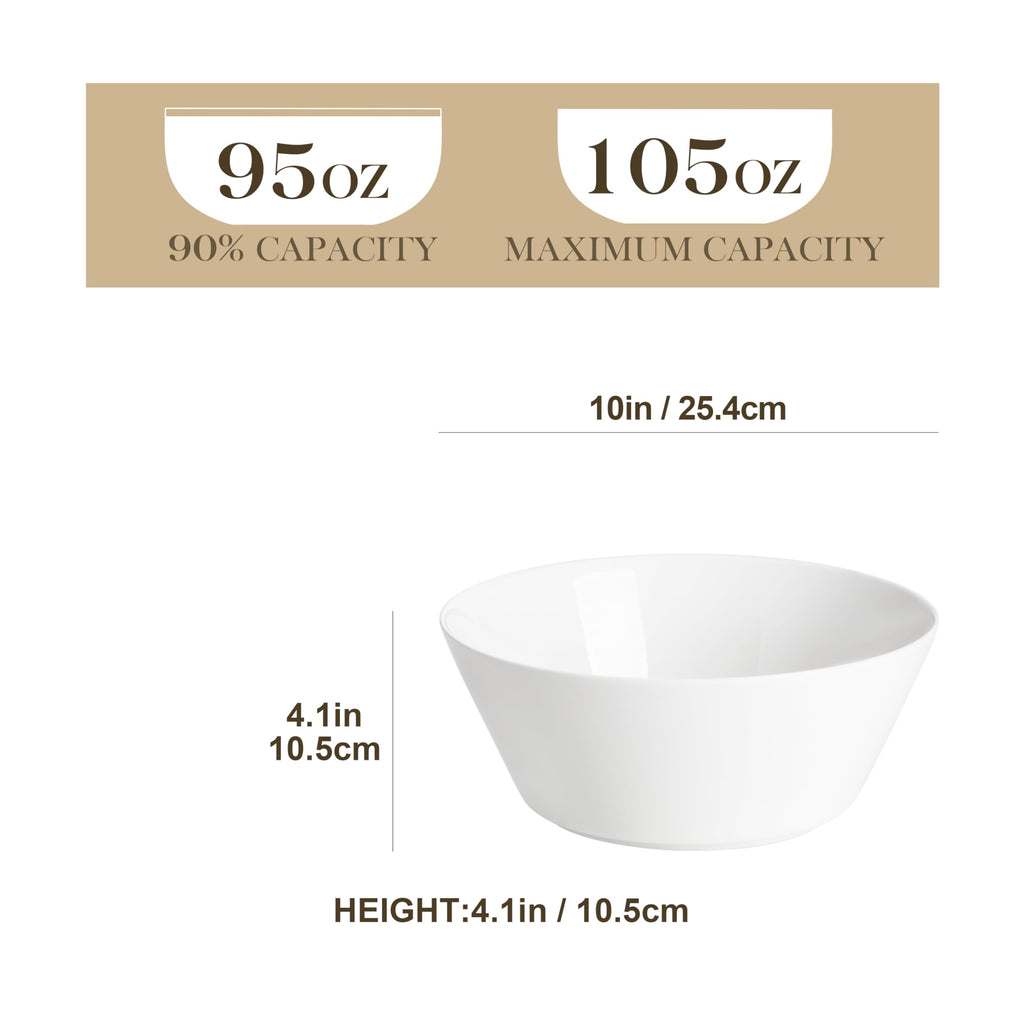 MALACASA Serving Bowls, 105 OZ Large Salad Bowls Set of 2, Porcelain White Bowls for Kitchen, Deep Bowls for Salad, Soup, Pho and Fruit, Ceramic Serving Bowls for Party, Microwave Safe, Series Regular