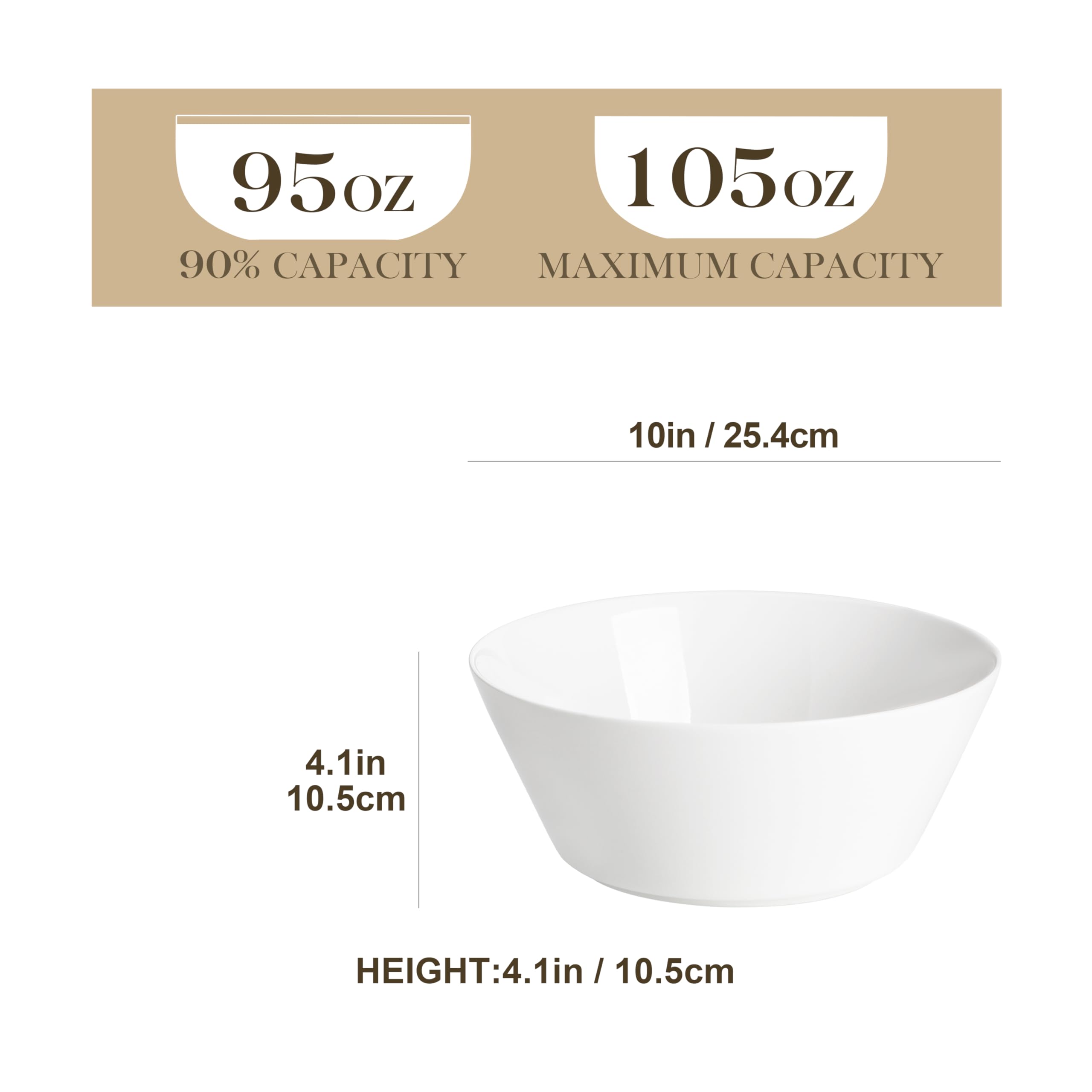MALACASA Serving Bowls, 105 OZ Large Salad Bowls Set of 2, Porcelain White Bowls for Kitchen, Deep Bowls for Salad, Soup, Pho and Fruit, Ceramic Serving Bowls for Party, Microwave Safe, Series Regular