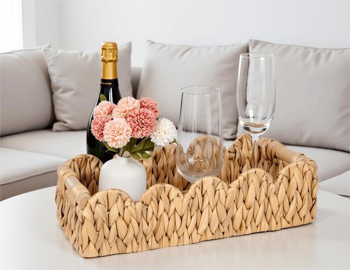 Kriitools Wicker Bathroom Basket - Scalloped Organizer for Toilet Paper | Small Rattan Decor in Natural Water Hyacinth