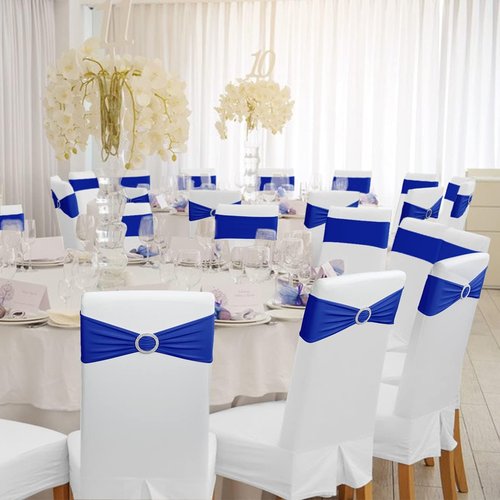 Babenest Spandex Chair Sashes - 50PCS Premium Stretch Covers with Buckle Slider | Universal Elastic Ties for Weddings & Events (Royal Blue)