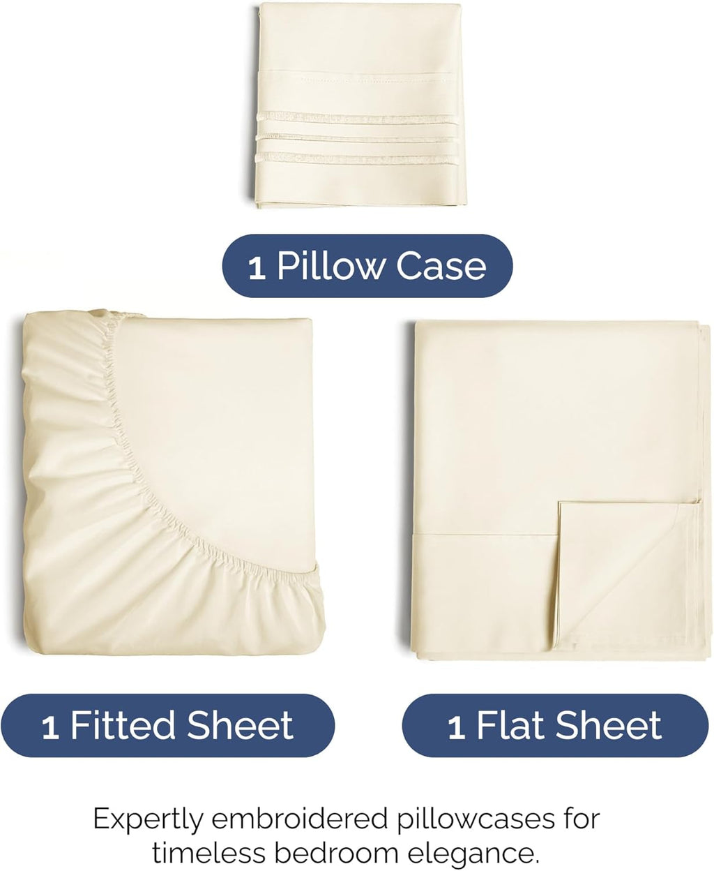 Skiennix Twin Size Sheet Set - Comfy Cooling Bed Sheets - Ultra-Soft, Deep Pockets, Wrinkle-Free - Off White