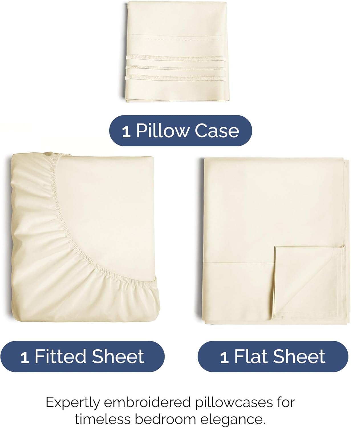Skiennix Twin Size Sheet Set - Comfy Cooling Bed Sheets - Ultra-Soft, Deep Pockets, Wrinkle-Free - Off White