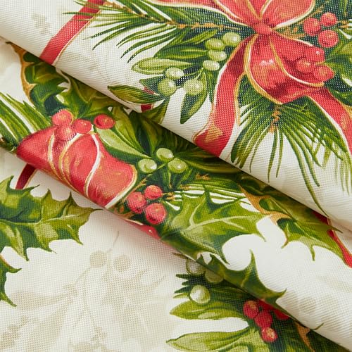 Newbridge Holly Traditions Christmas Vinyl Tablecloth 70x52 Inches - Rectangular Holiday Decor