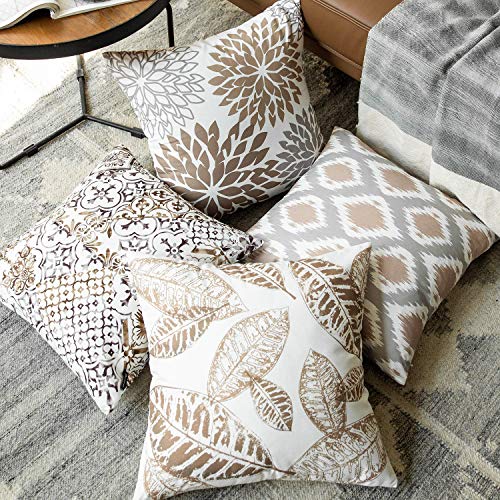 Phantoscope Set of 4 Fall Leaf Geometric Pillow Covers 18" x 18"