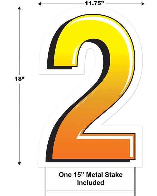 Beistle Plastic Number 2 Yard Sign With Metal Stake - Happy Birthday Party Outdoor Lawn Decoration