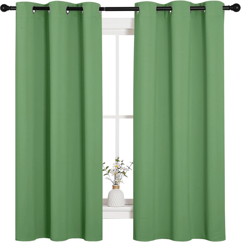NICETOWN Room Darkening Curtains - 63" Long Thermal Insulated Blackout Drapes | Forest Green, Set of 2