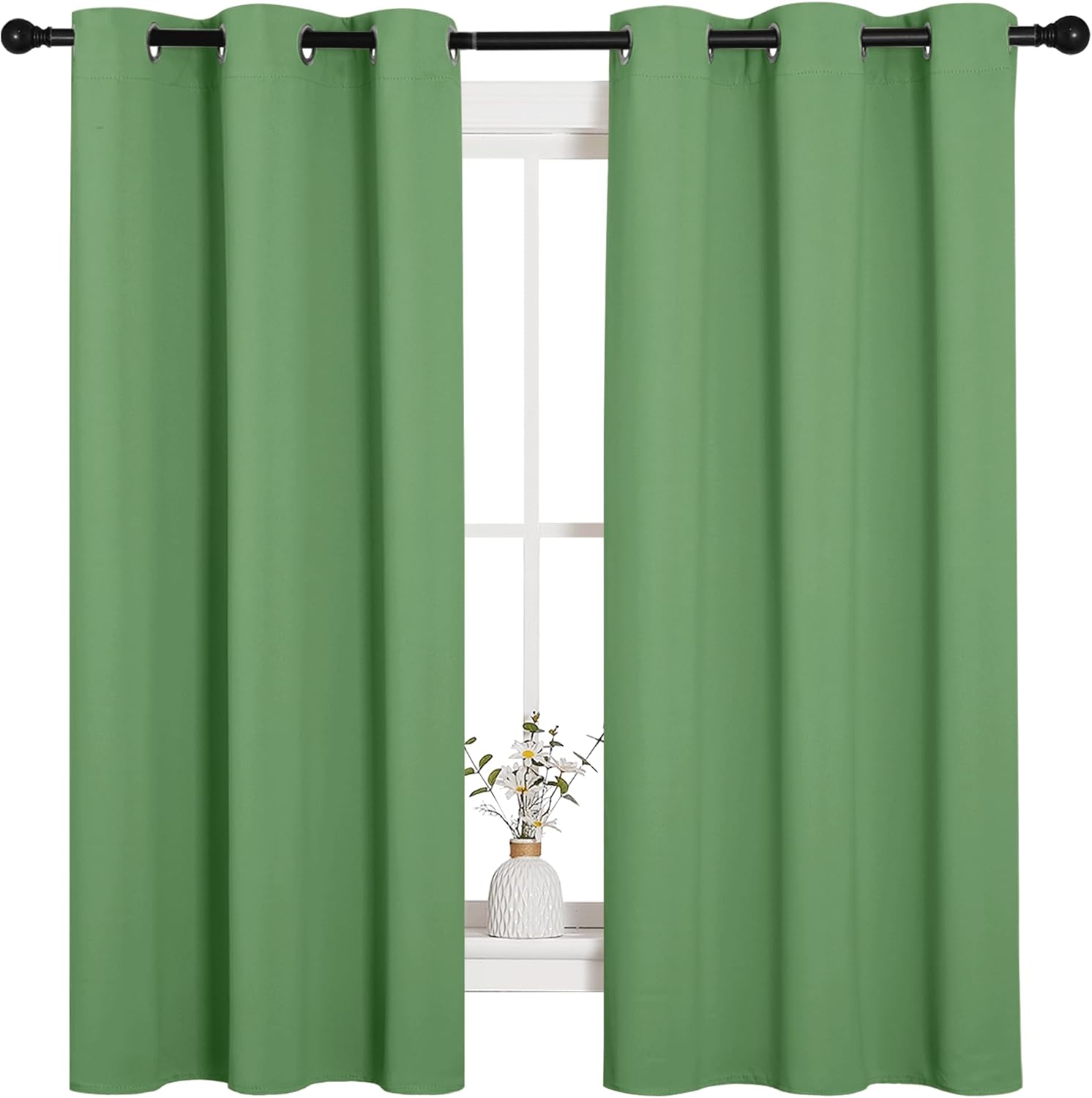 NICETOWN Room Darkening Curtains - 63" Long Thermal Insulated Blackout Drapes | Forest Green, Set of 2