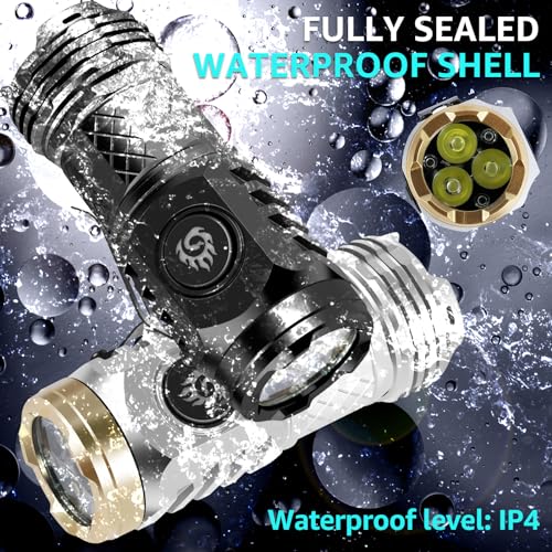 2Pcs German Three-Eyed Monster Mini Flashlight, Super Power Thumb Light with Clip, Portable LED Torch (Black+Silver)