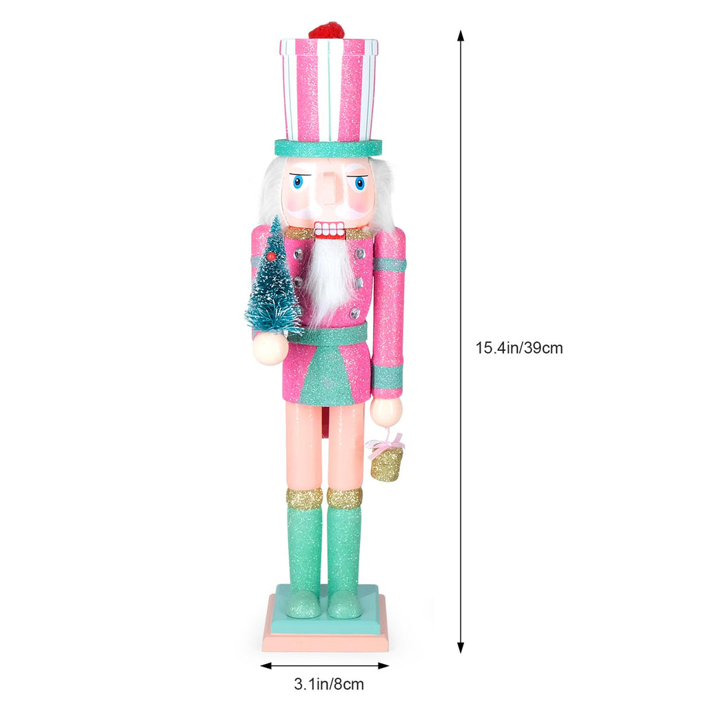 MicoSim Christmas Nutcracker Decor,15" Wooden Nutcracker Decorations,Collects Nutcracker Ornament for Festival Party Outdoor Xmas Gifts (Pink Christmas Tree)…