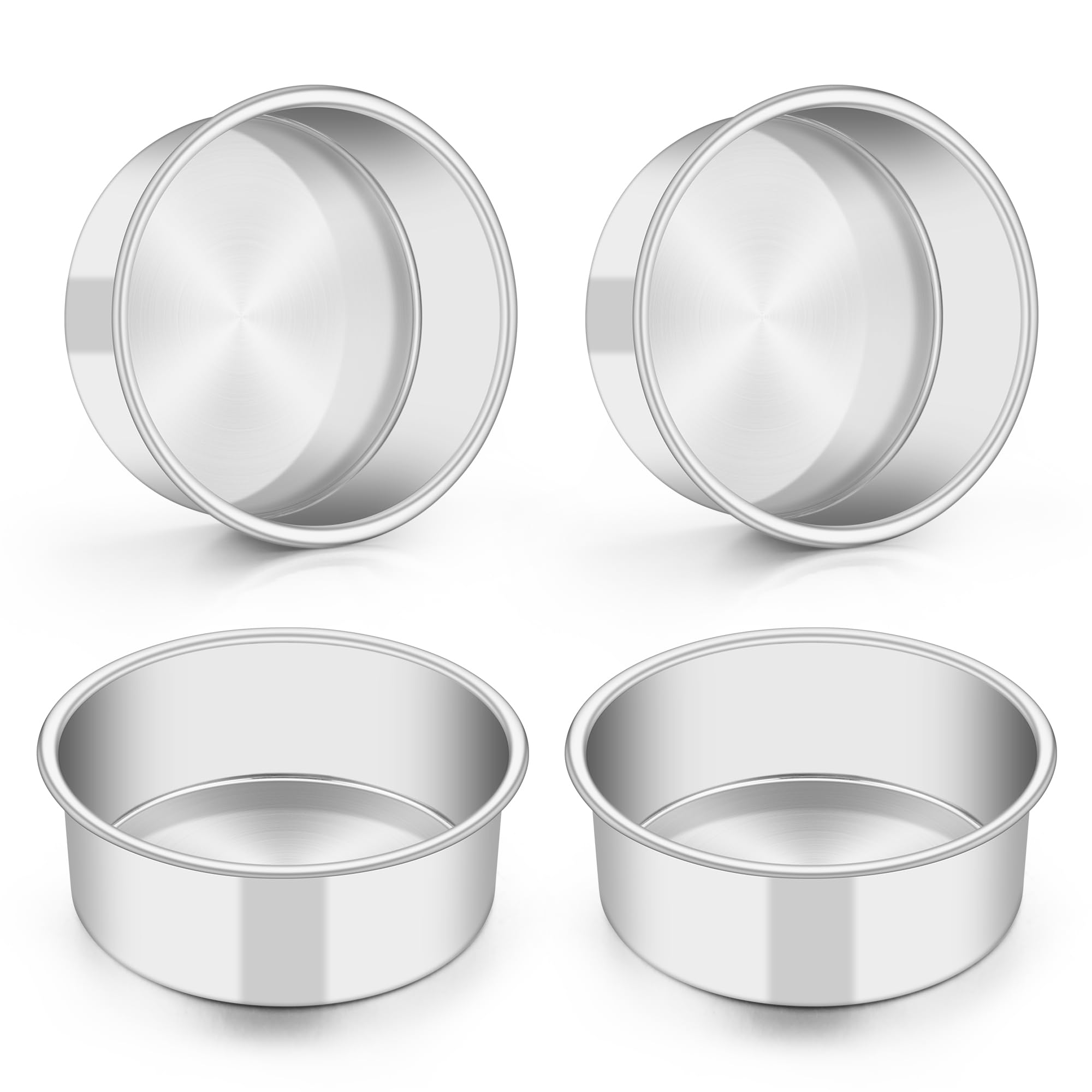 TeamFar 5 Inch Cake Pan Set of 4, Stainless Steel Small Layer Cake Baking Pans Tins, Round Bakeware for Birthday Wedding Party, Non-Toxic & Healthy, Mirror Finish & Dishwasher Safe