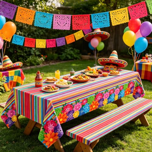 Mexican Fiesta Tablecloths 3 Pack Waterproof Striped Table Cover 51x86