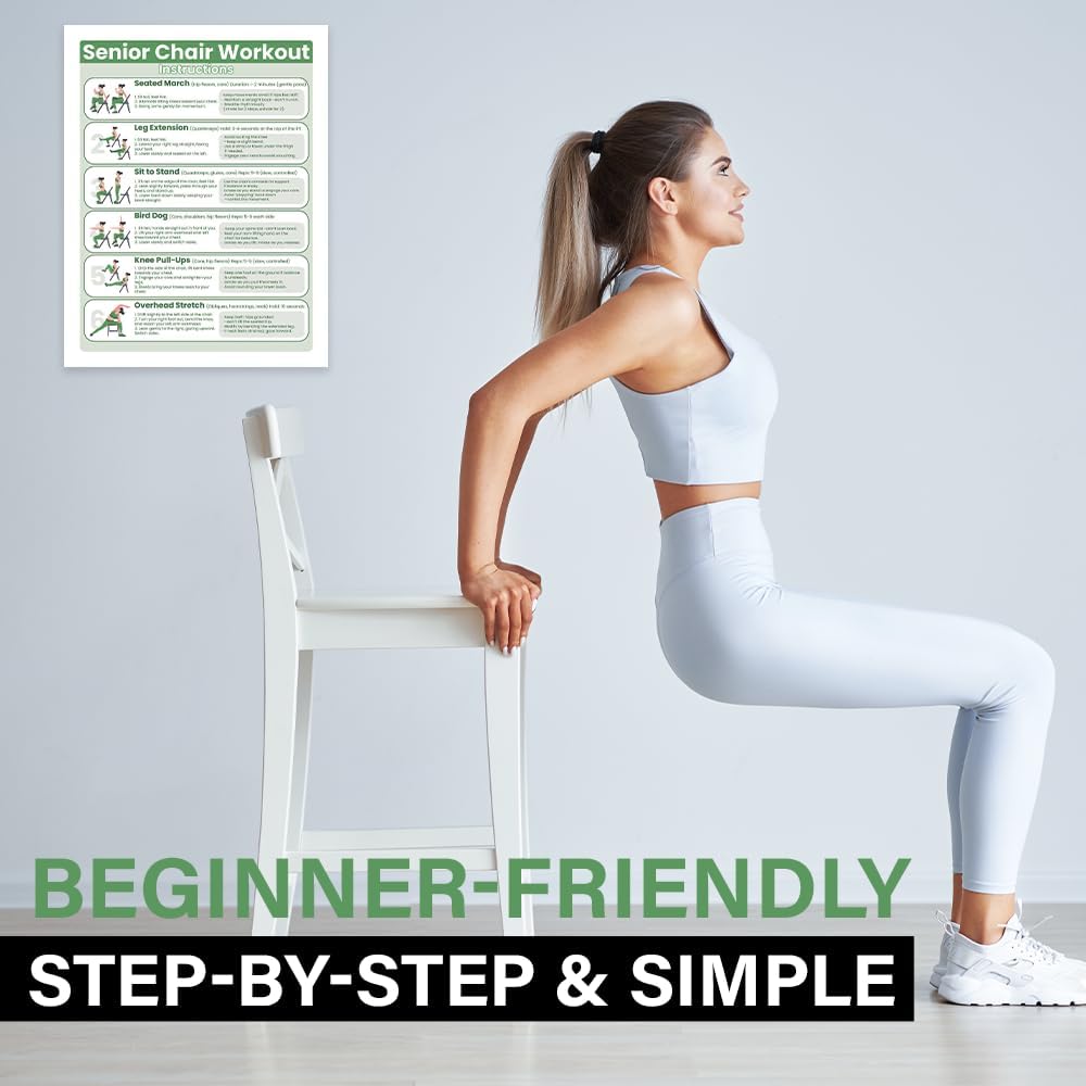 Senior Exercise Chair Workout Poster - 30-Day Stretching & Gentle Seated Exercise Chart