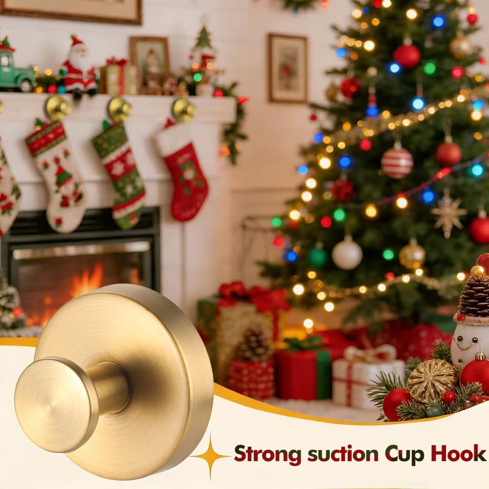 Metal Suction Cup Hooks - No-Drill Shower & Wreath Hangers | 2 Pack in Elegant Gold
