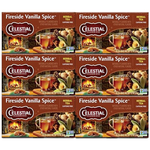 Celestial Seasonings Fireside Vanilla Spice Herbal Tea - 6 Pack, 20 Tea Bags Each, Caffeine-Free