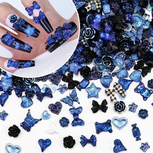 Briskbloom 320PCS Black 3D Nail Charms Kawaii Resin Flatback Y2K Art