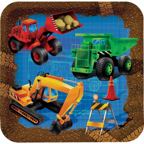 Under Construction Themed Square Dessert Plates - 8 Count