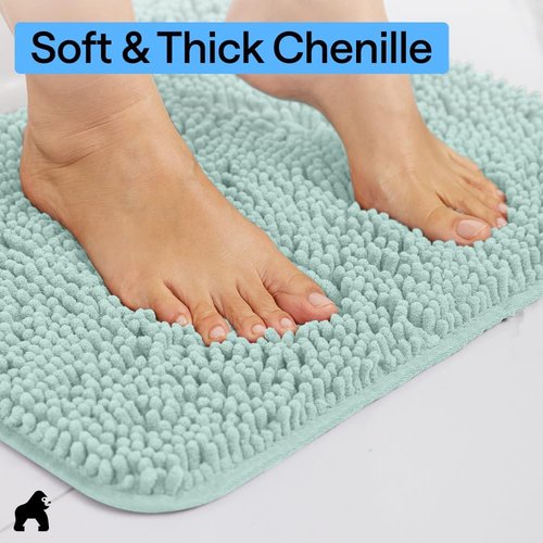 GORILLA GRIP Bath Rug Mat - Thick Soft Absorbent Chenille | Quick Dry Microfiber, 24x17, Seablue