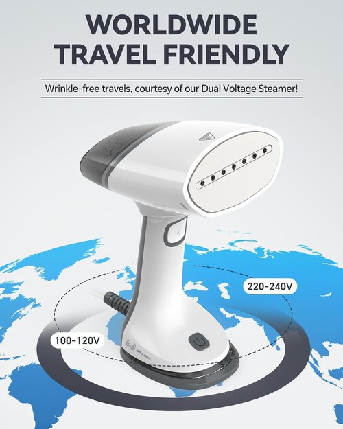 Beautural Travel Steamer - Portable Mini Handheld Garment Wrinkle Remover | Dual Voltage 100-220V, Lightweight 1.6 lbs
