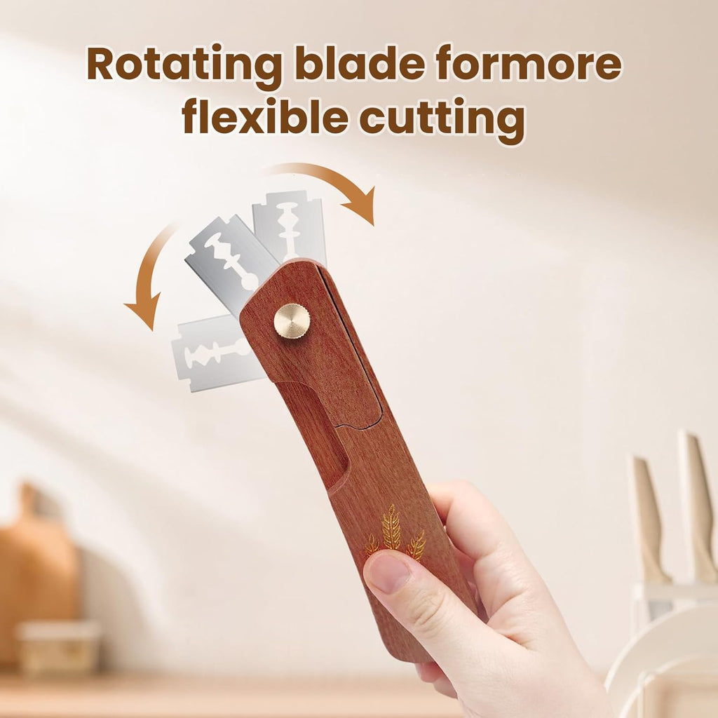 Skiennix Wooden Bread Lame - Handcrafted Dough Scoring Tool for Sourdough Baking | Includes 10 Razor Blades