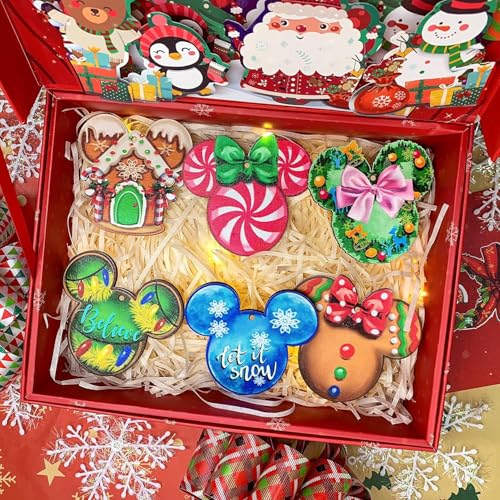 Wooden Mouse Christmas Decorations Set - 48 Ornaments for Holiday Tree & Home