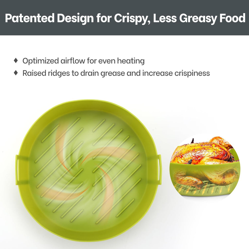 Ninja Air Fryer Silicone Liners - 4QT BPA-Free Round Reusable Basket Liners | 2 Pack with Handle