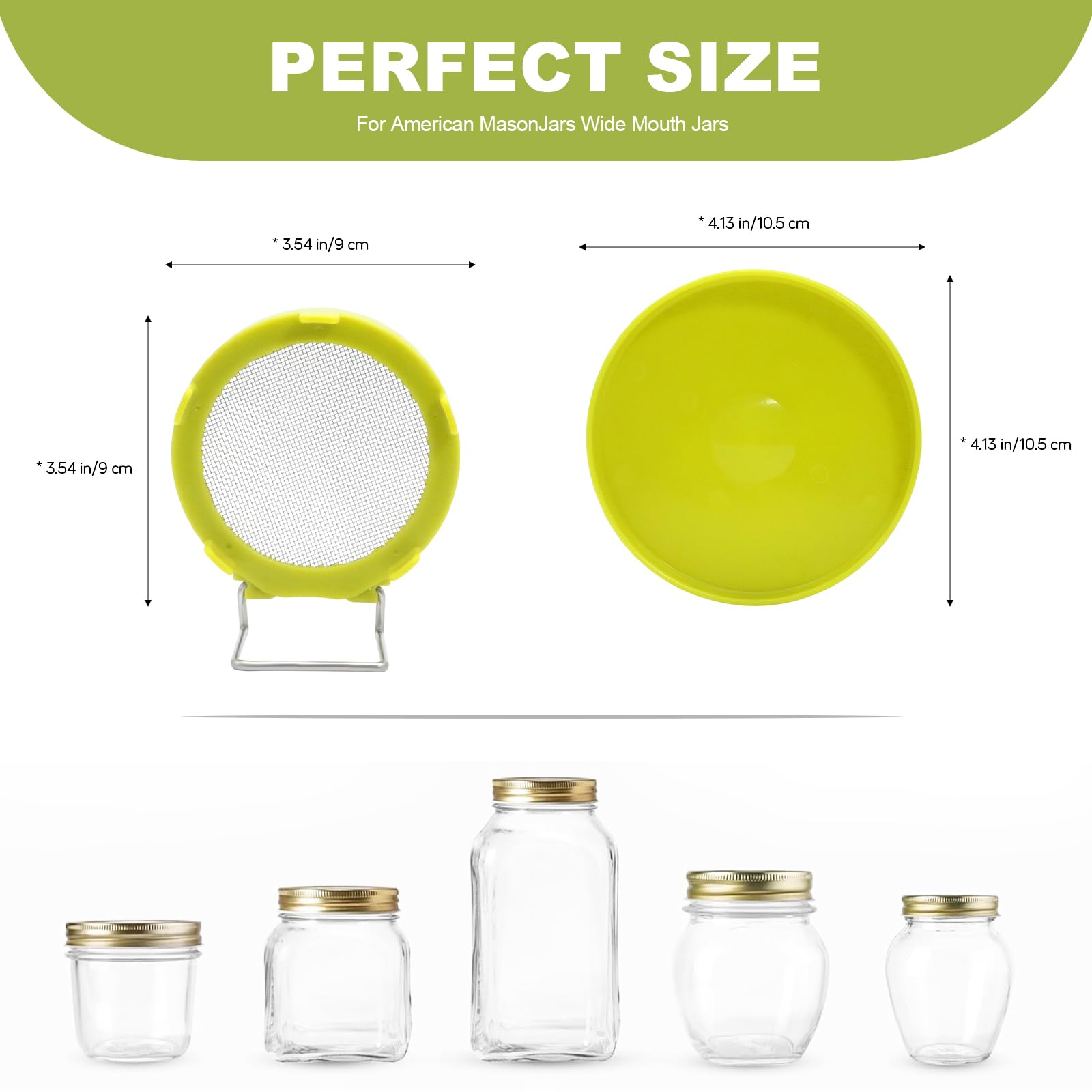 Wide Mouth Mason Jar Sprouting Kit with Sprouting Lids and Drainage Tray - Ideal for Bean, Alfalfa Sprouts and Microgreens, Vertical and Angled Placement Support（One lid and one drip tray）