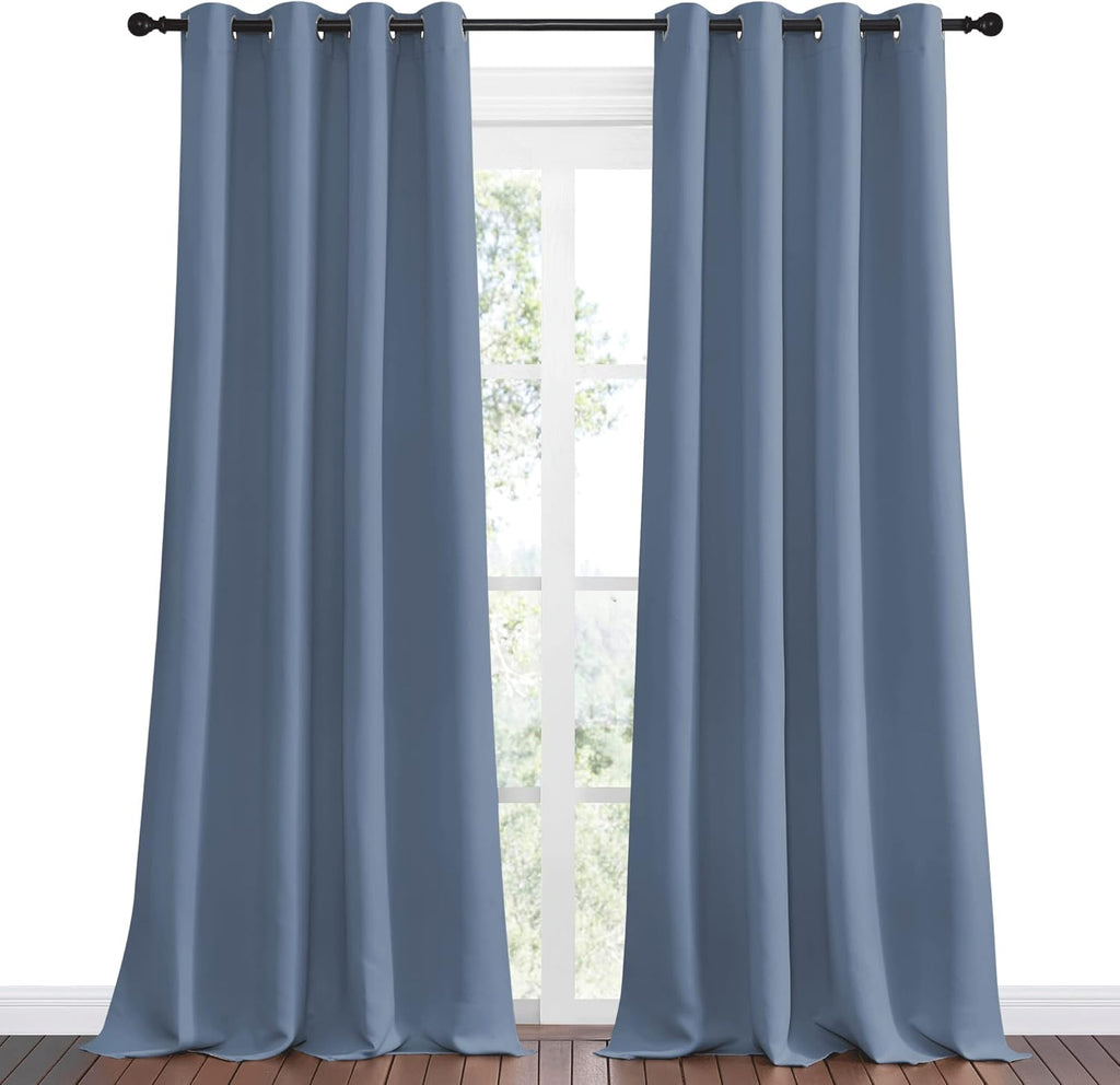 NICETOWN Room Darkening Curtain Panels - Thermal Insulated Blackout Draperies | Stone Blue, 90" Length (2 Pieces)