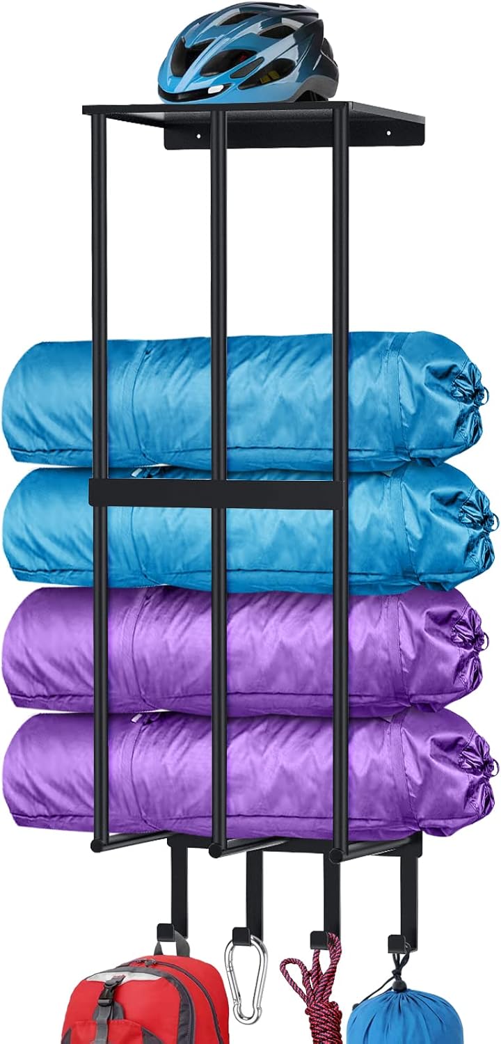 Skiennix Camping Chair Wall Storage Rack - Stainless Steel Organizer with 4 Hooks | Matte Black Finish