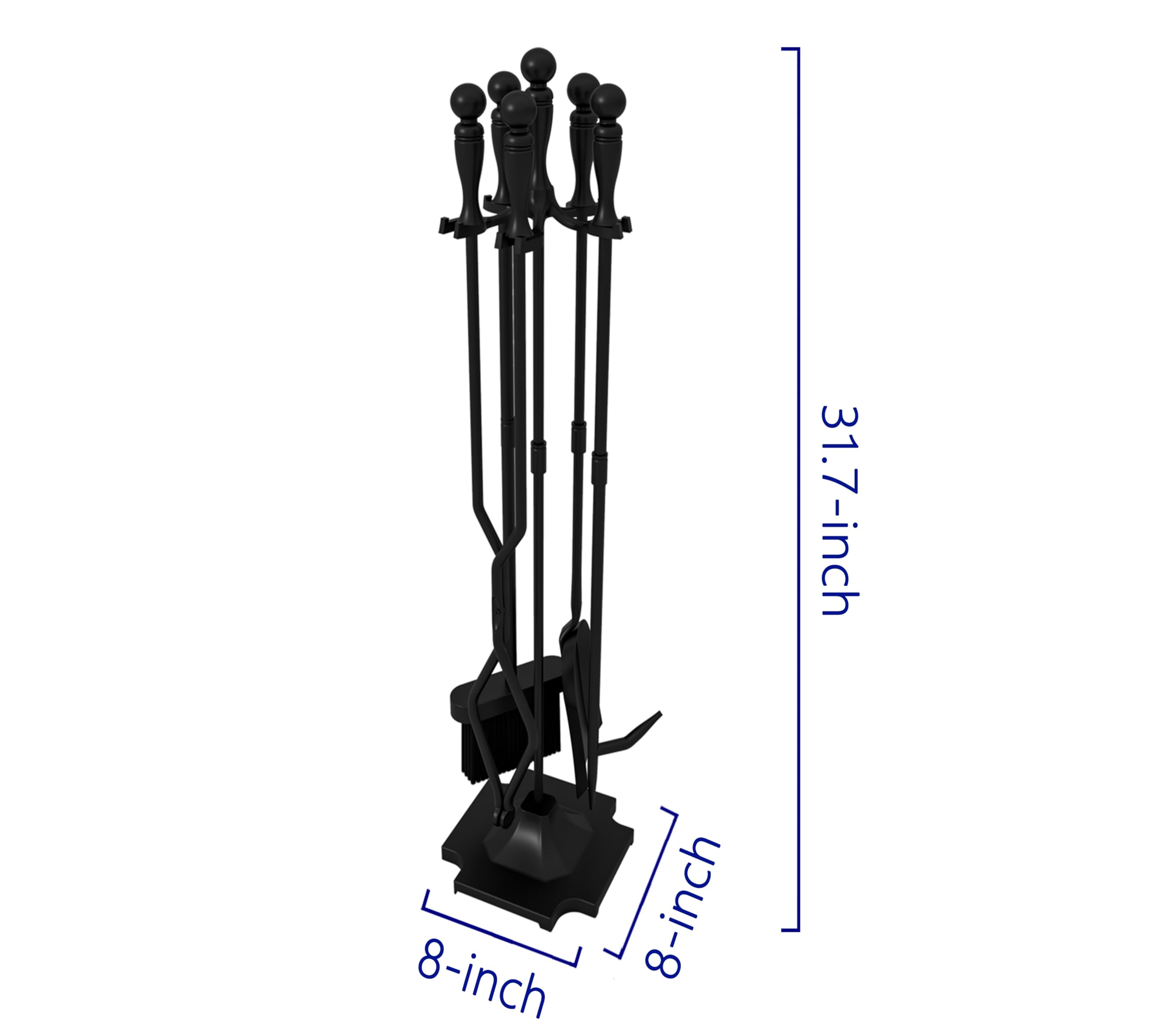 Kingson 5 Pcs Fireplace Tools Sets Heavy Duty Wrought Iron Large Fire Tool Set and Holder Outdoor Fireplace Tools Black