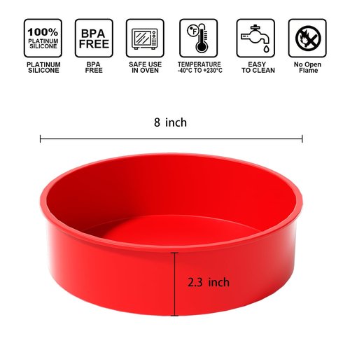 AVIDON 8 inch Cake Pans- Silicone Round Cake Molds for Layer Cake, Cheese Cake and Chocolate Cake, Non-stick and dishwasher safe silicone baking pans (1)