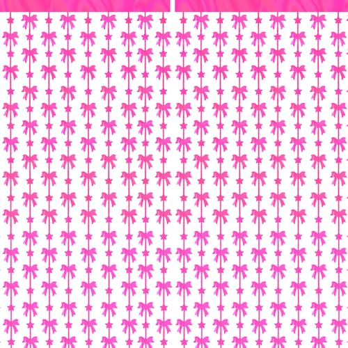 Hot Pink Bow Foil Fringe Curtains - 2 Pack Birthday Decor
