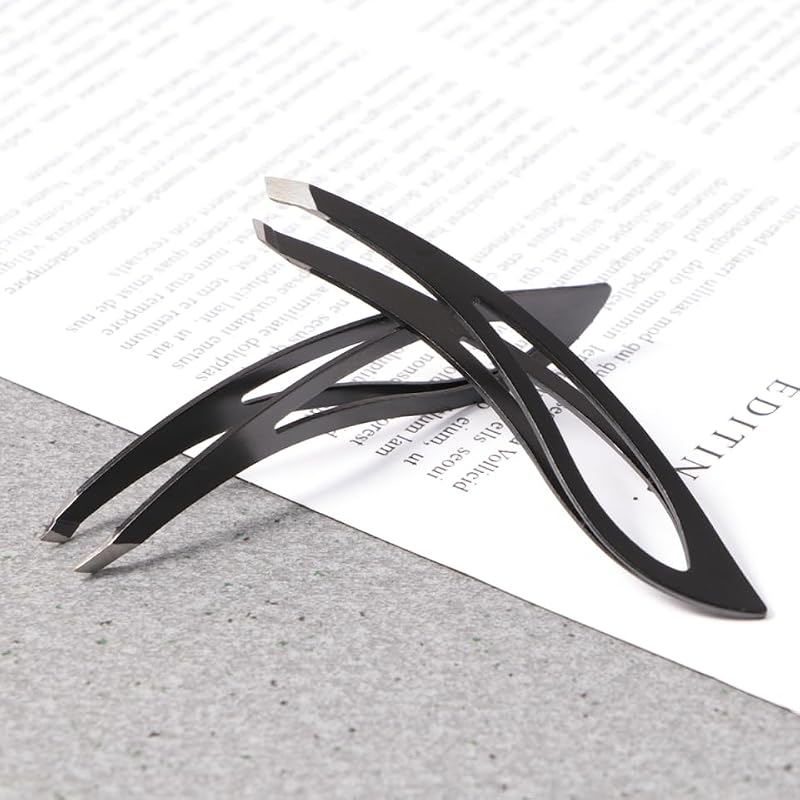 NOLITOY Stainless Steel Slant Tip Eyebrow Tweezers 2 Pack for Facial Grooming