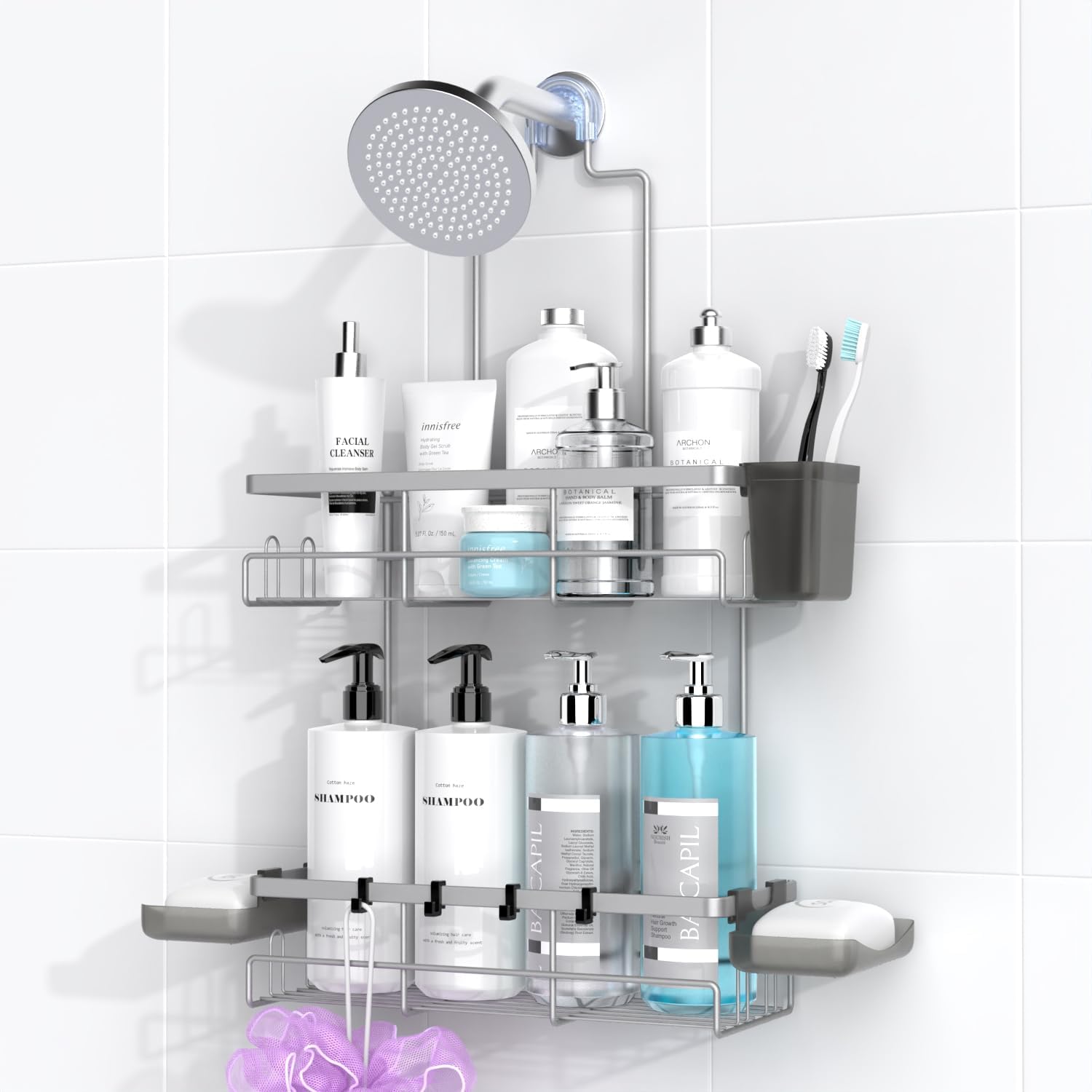 AKTECKE Shower Caddy - Rustproof Hanging Bathroom Organizer for Shampoo & Soap | No-Drill Design