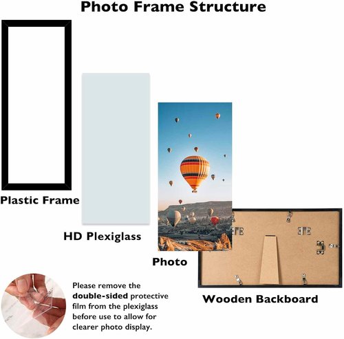 JCJMY 4x12 Black Picture Frame - Versatile Wall & Tabletop Display with Shatter-Resistant Plexiglass