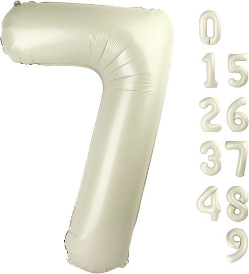 7 Balloon Numbers by Party Essentials | 40-Inch Cream White Birthday Decor for Ages 7, 17, 27, 70