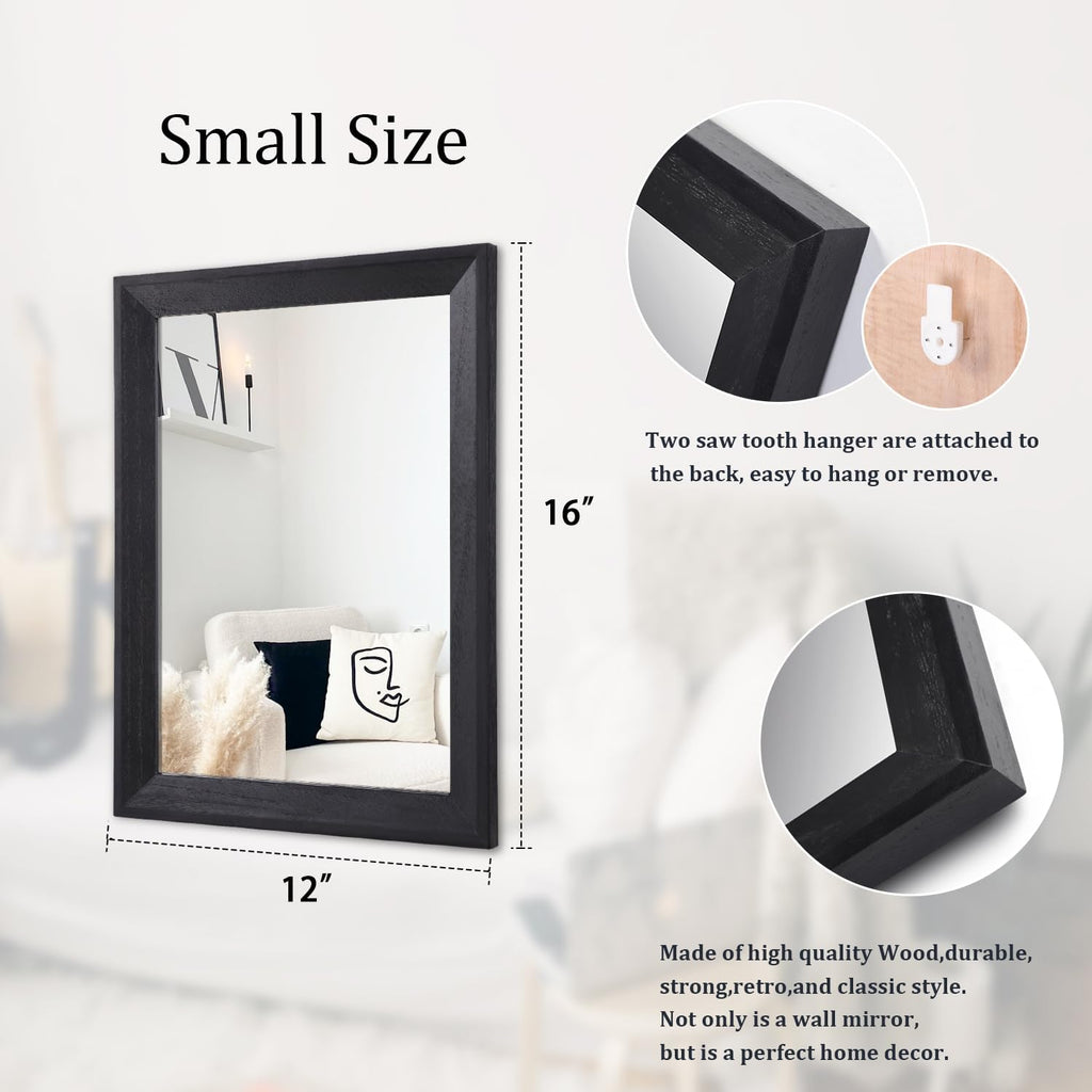 AAZZKANG Black Rectangle Wall Mirror - Decorative Wood Framed Design for Bedroom, Bathroom & Entryway