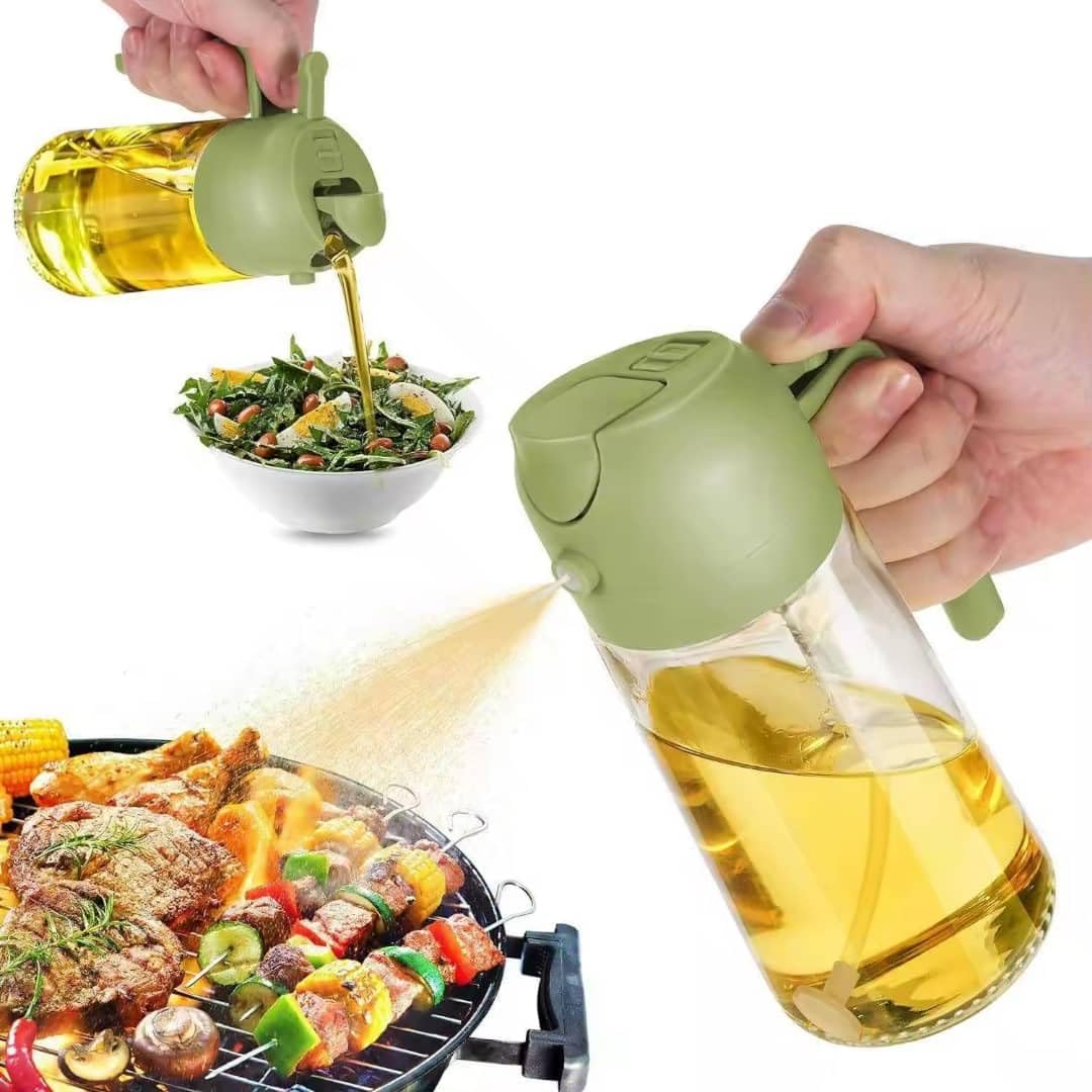 MA Glass Olive Oil Sprayer - 2-in-1 Dispenser Bottle for Cooking & BBQ - 16oz/470ml - Black