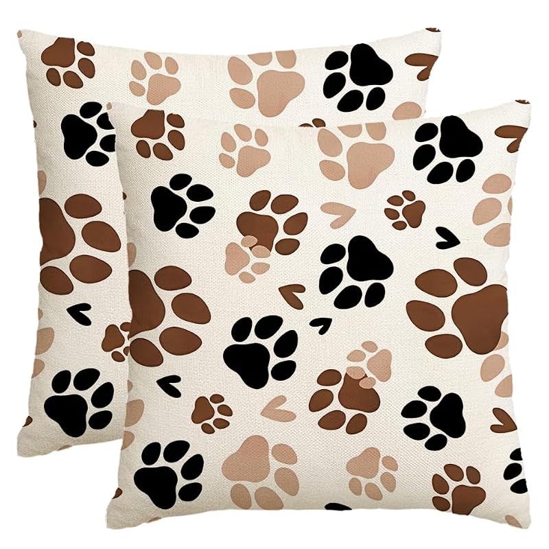 Dog & Cat Paw Print Decorative Throw Pillow Covers - Set of 2 (16x16 in)