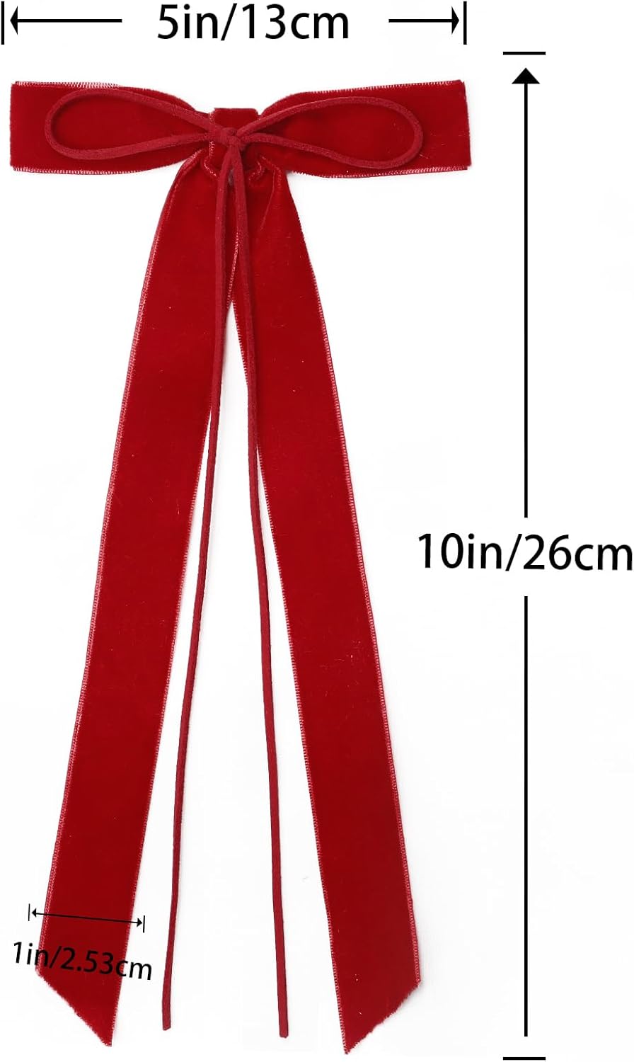 Regine Switzerland 12Pcs Red Velvet Ribbon Bows - 5in x 10in Christmas Tree Ornaments | Holiday Decor
