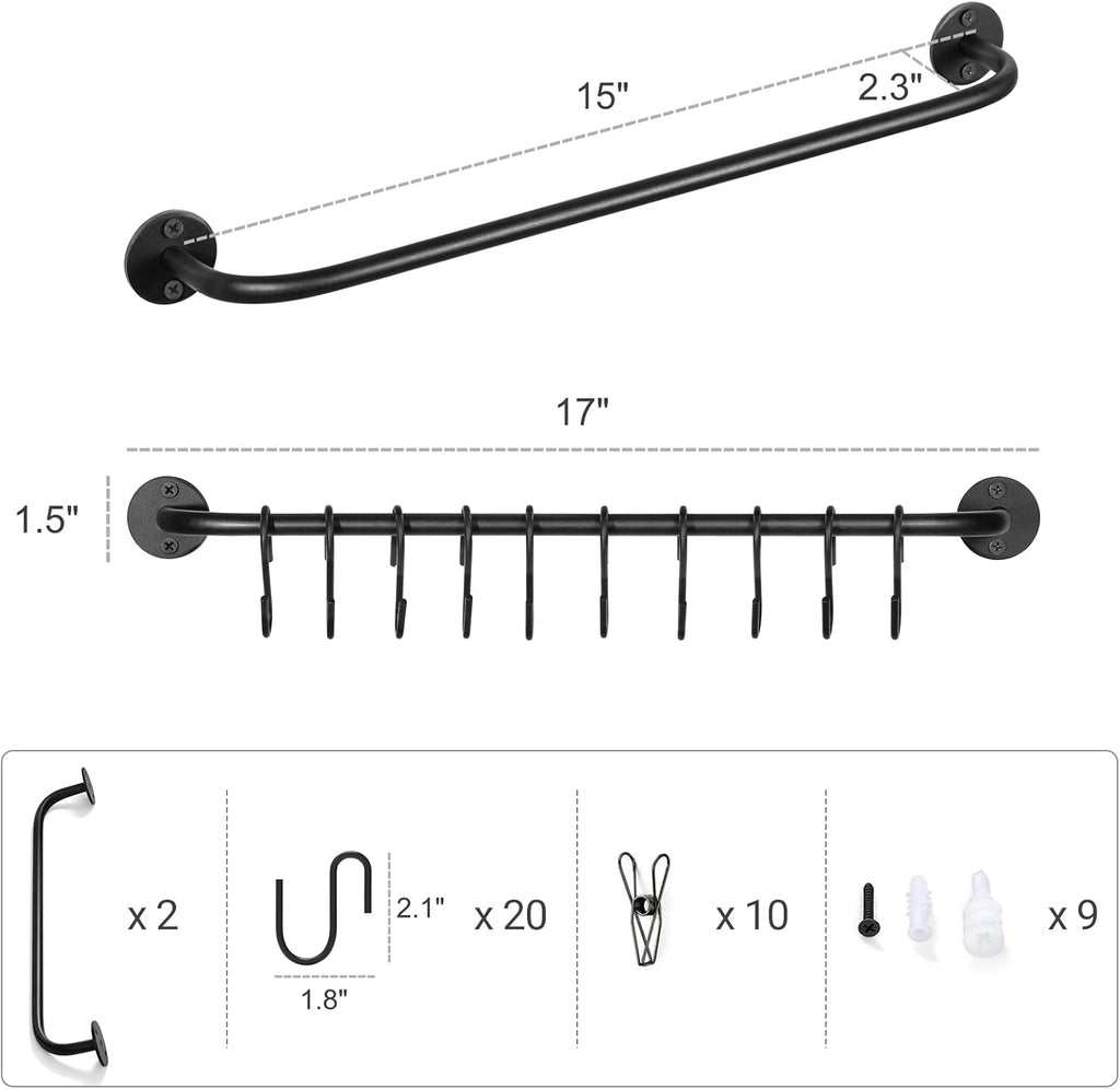 Mkono Hat Rack - Modern Wall-Mounted Baseball Cap Organizer with 20 Hooks | Set of 2 Black