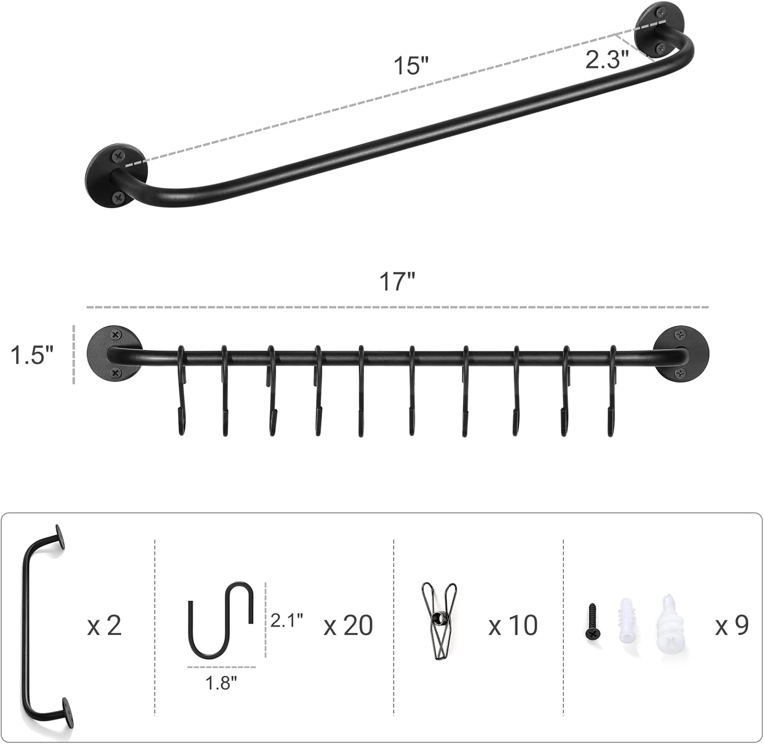 Mkono Hat Rack - Modern Wall-Mounted Baseball Cap Organizer with 20 Hooks | Set of 2 Black