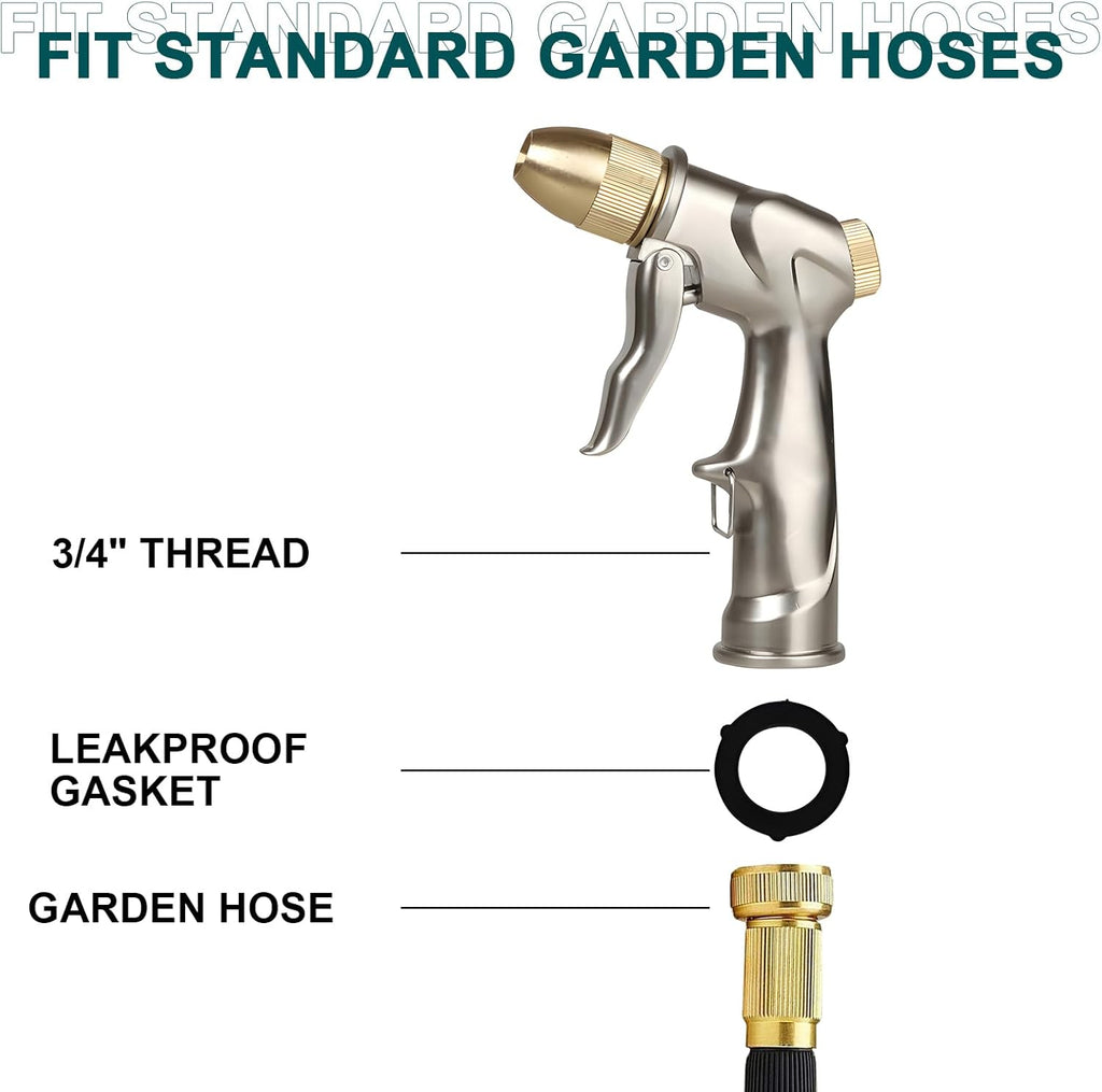 Upgraded Hose Nozzle - 100% Heavy Duty Metal Water Sprayer with 4 Spray Patterns for Lawn & Garden