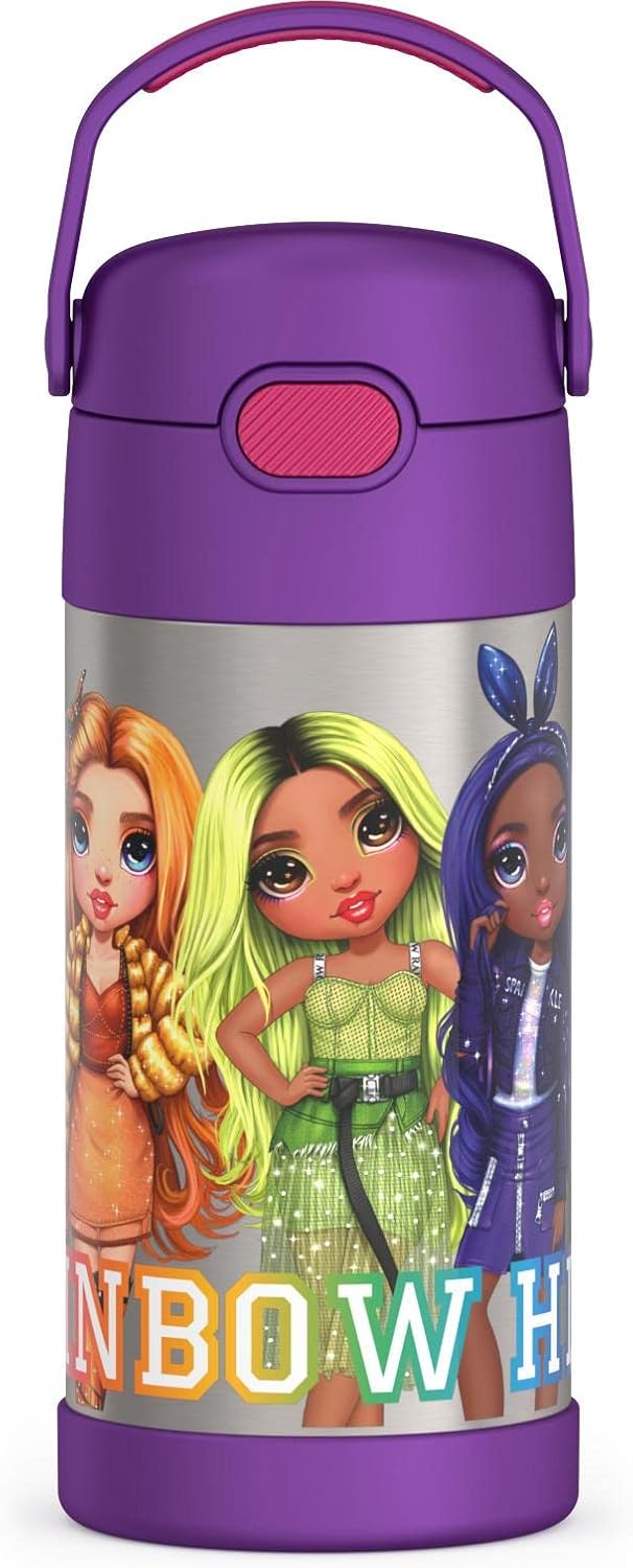 THERMOS FUNTAINER 12 Ounce Kids Straw Bottle - Stainless Steel Vacuum Insulated | Rainbow High Design