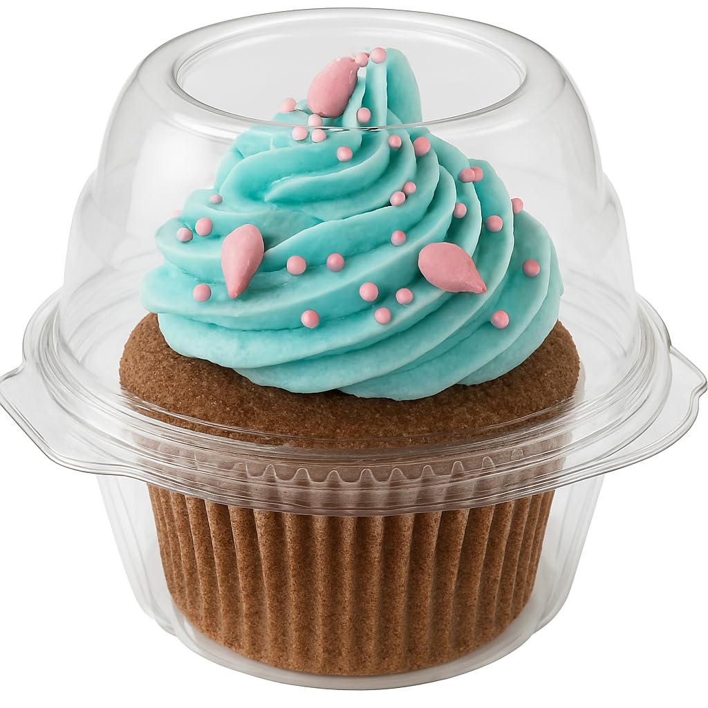Stock Your Home Individual Plastic Cupcake Containers Disposable with Connected Airtight Dome Lid (200 Count) Clear Single Cupcake Container, BPA Free
