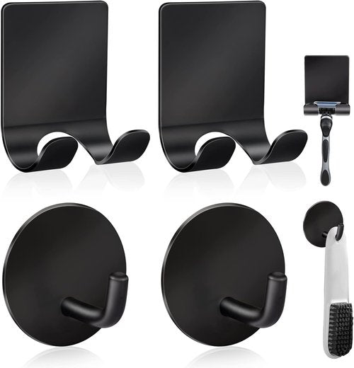 Diesisa Razor Holder - 304 Stainless Steel Shower Organizer with Heavy-Duty Adhesive Hooks | Black (2+2 Pack)